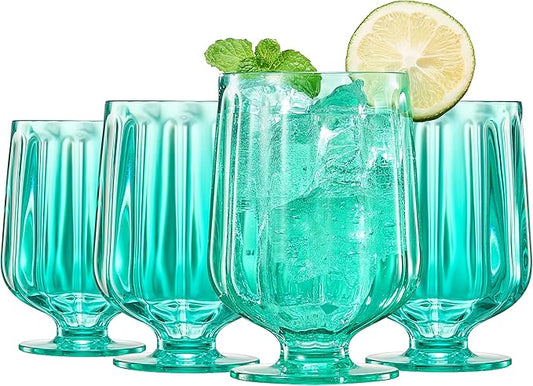 15oz Unbreakable Premium Drinking Glasses Set of 4 - Super Grade Acrylic Plastic - Perfect For Gifts - European Style Shatterproof BPA-free Glassware Dishwasher-Safe, Indoor & Outdoor Drinkware (Lime)