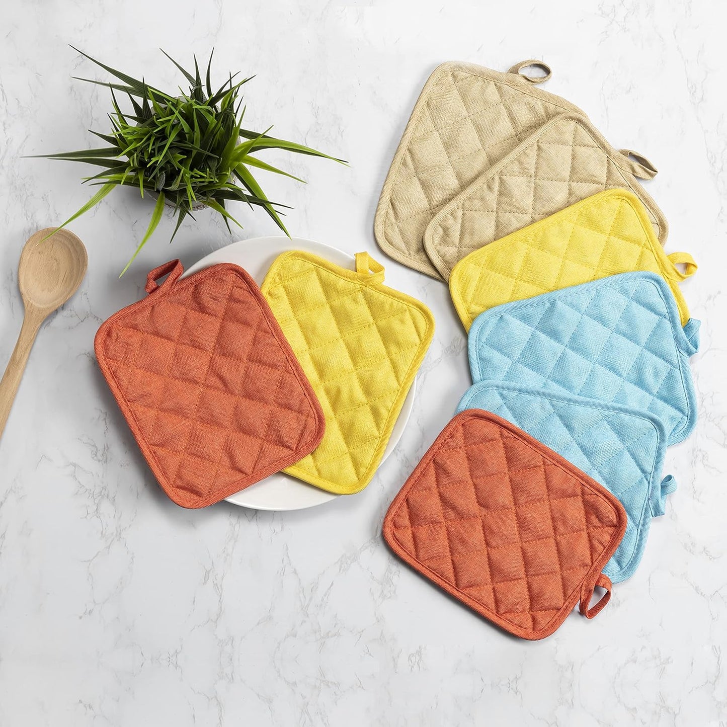 American Linen Pot Holders, Hot Pads, Table Pads for Kitchen and Dining Table, Non Slip Heat Resistant Hot Pot Holder (Coral, 4 Pack)