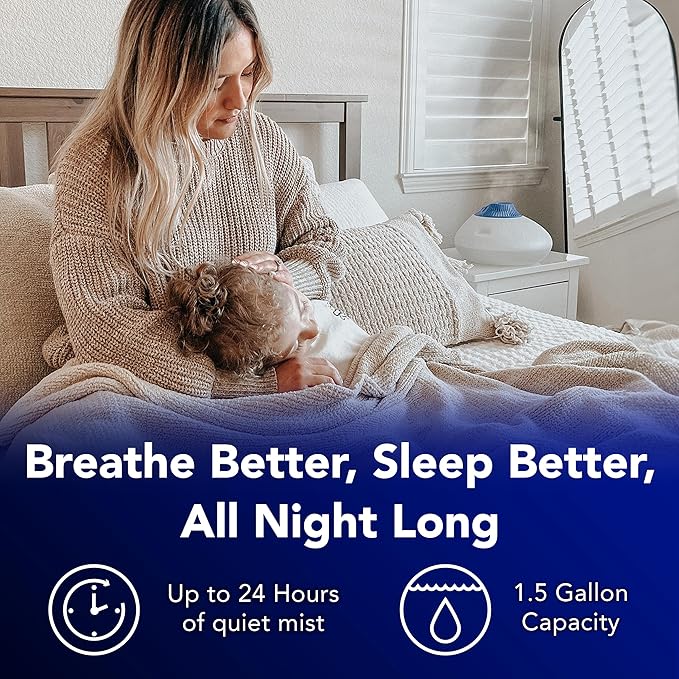 Vicks Warm Steam Vaporizer, Small to Medium Rooms, 1.5 Gallon Tank – Warm Mist Humidifier for Baby and Kids Rooms with Night Light, Works with Vicks VapoPads and VapoSteam