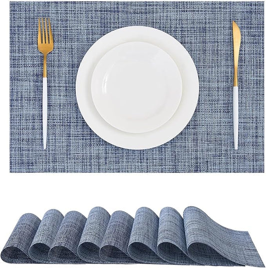 Leetaltree Deep Navy Woven Placemats Set of 8 - Heat Resistant Non-Slip Place mats for Dining Table, Washable Durable PVC Vinyl Woven Table Mats(Deep Navy, 8)