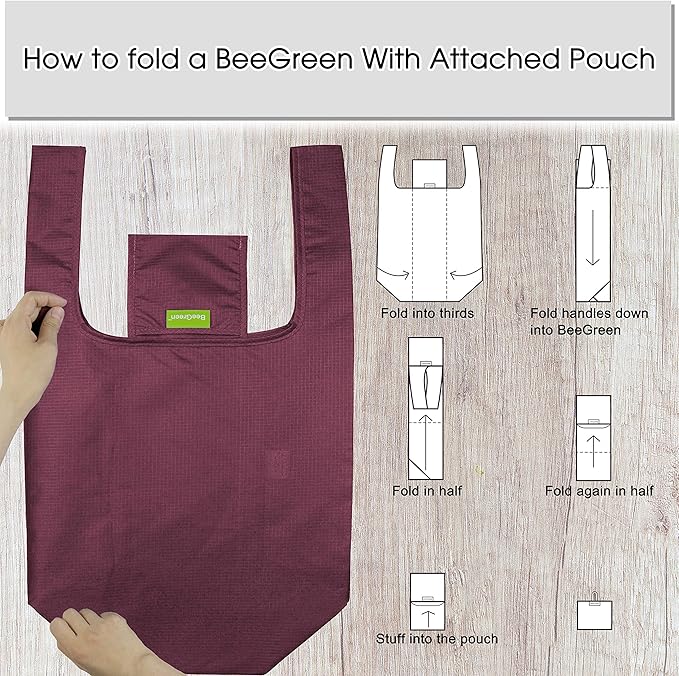 BeeGreen Purple Reusable Grocery Bags Wholesale Purple Reusable Kitchen Bags Bulk Foldable-Machine Washable with Zipper Storage Pouch 20 Packs