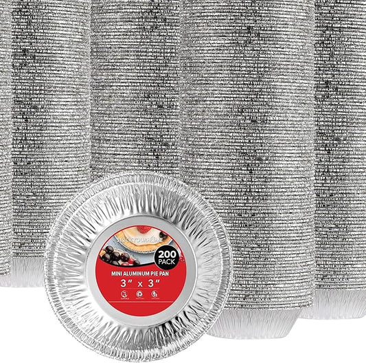 Stock Your Home 3 Inch Aluminum Foil Pie Pans (200 Count) Disposable & Recyclable Mini Pie Pans, Small Pie Tin for Baking, Cafes, and Restaurants, Durable Individual Pie Pan for Fruit Tarts, Quiche