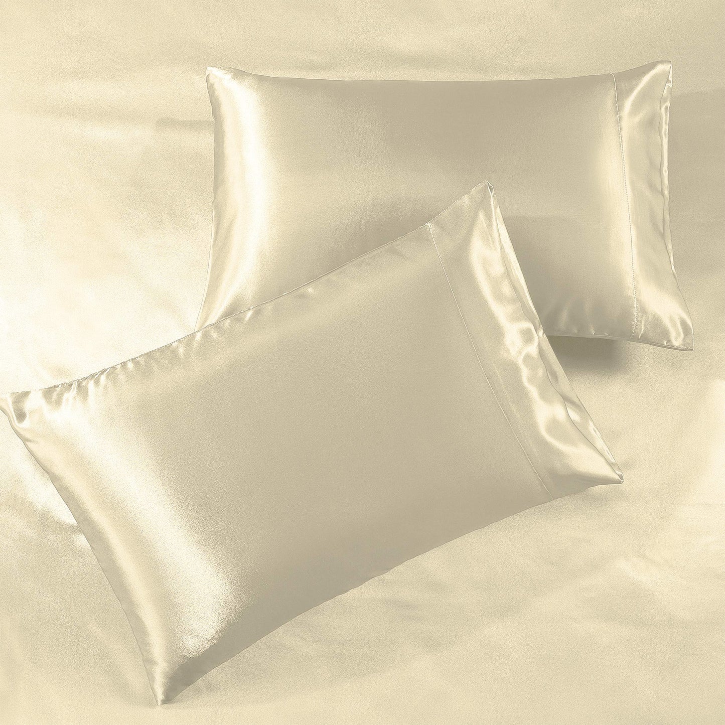 Pure Bedding Satin Sheets Queen [4-Piece, Ivory] Hotel Luxury Silky Bed Sheets - Extra Soft 1800 Microfiber Sheet Set, Wrinkle, Fade, Deep Pocket Fitted Sheet, Flat Sheet, Pillow Cases